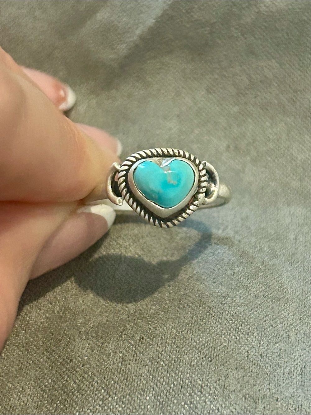 Heart-Shaped Turquoise Sterling Silver Ring - Blue